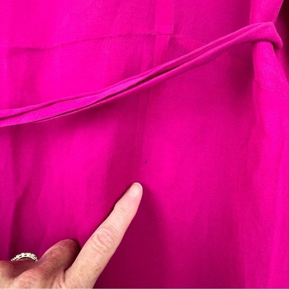 Vintage ICE Women’s Silk Chiffon Fairy Wrap Dress Pink Tropical Palm Print Sz 14 - Picture 13 of 16